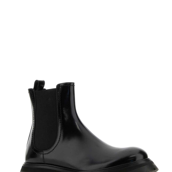 Alexander Mcqueen Women Black Leather Ankle Boots
