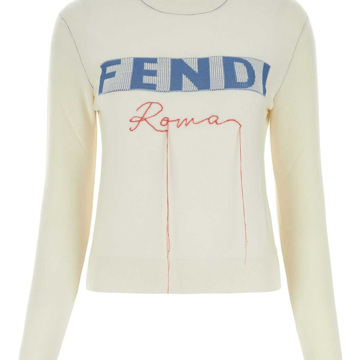 Fendi Women Ivory Stretch Cashmere Blend Sweater