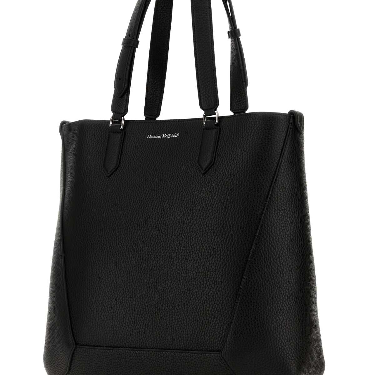 Alexander Mcqueen Men Black Leather Medium Edge Shopping Bag