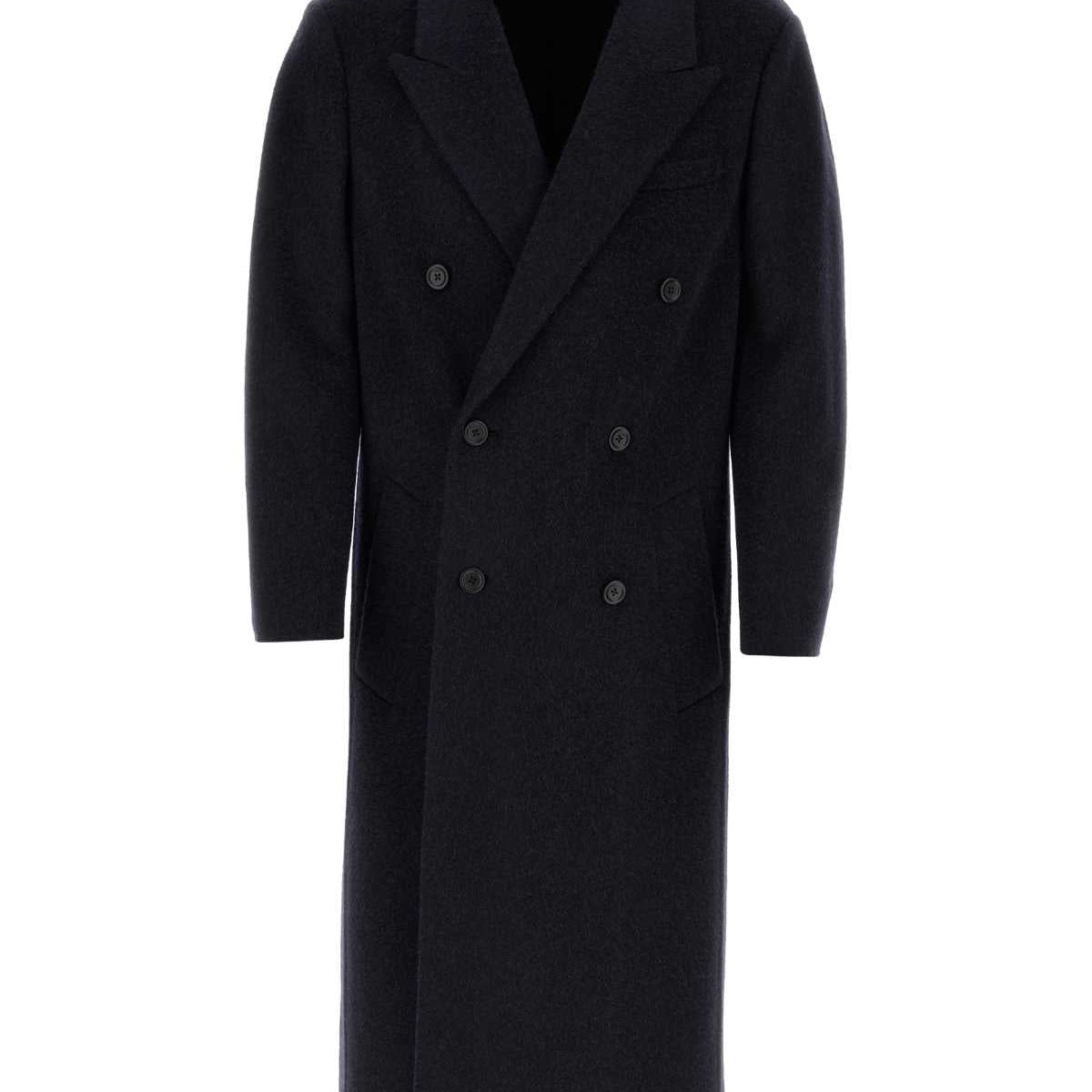 Fendi Men Navy Blue Wool Blend Coat