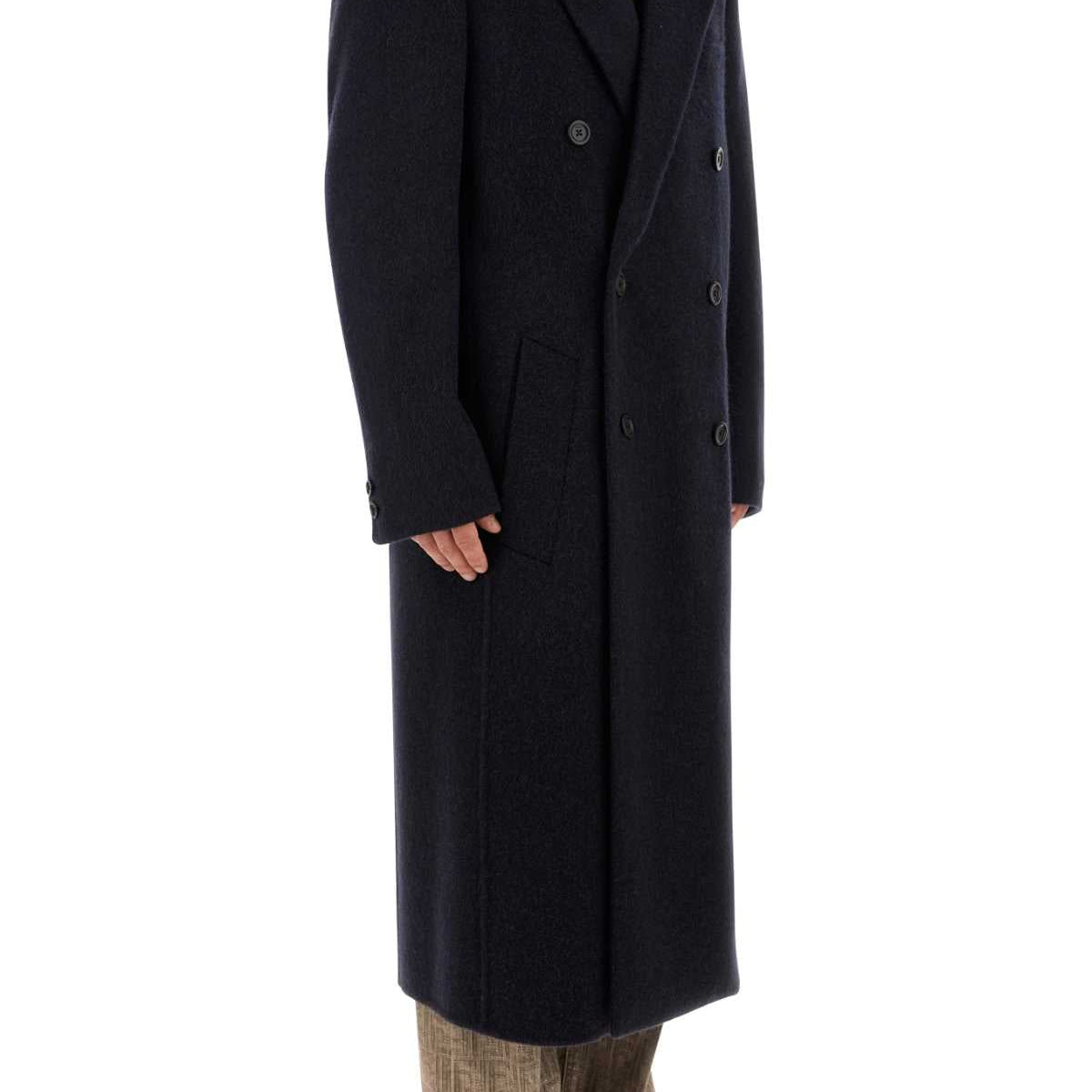 Fendi Men Navy Blue Wool Blend Coat