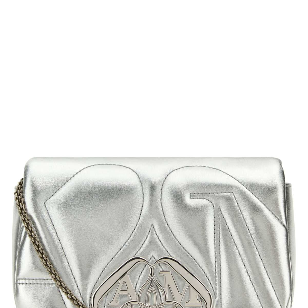 Alexander Mcqueen Women Silver Leather Mini Seal Clutch