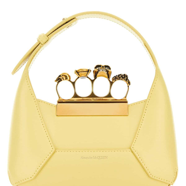 Alexander Mcqueen Women Pastel Yellow Leather Mini Jewellered Hobo Handbag