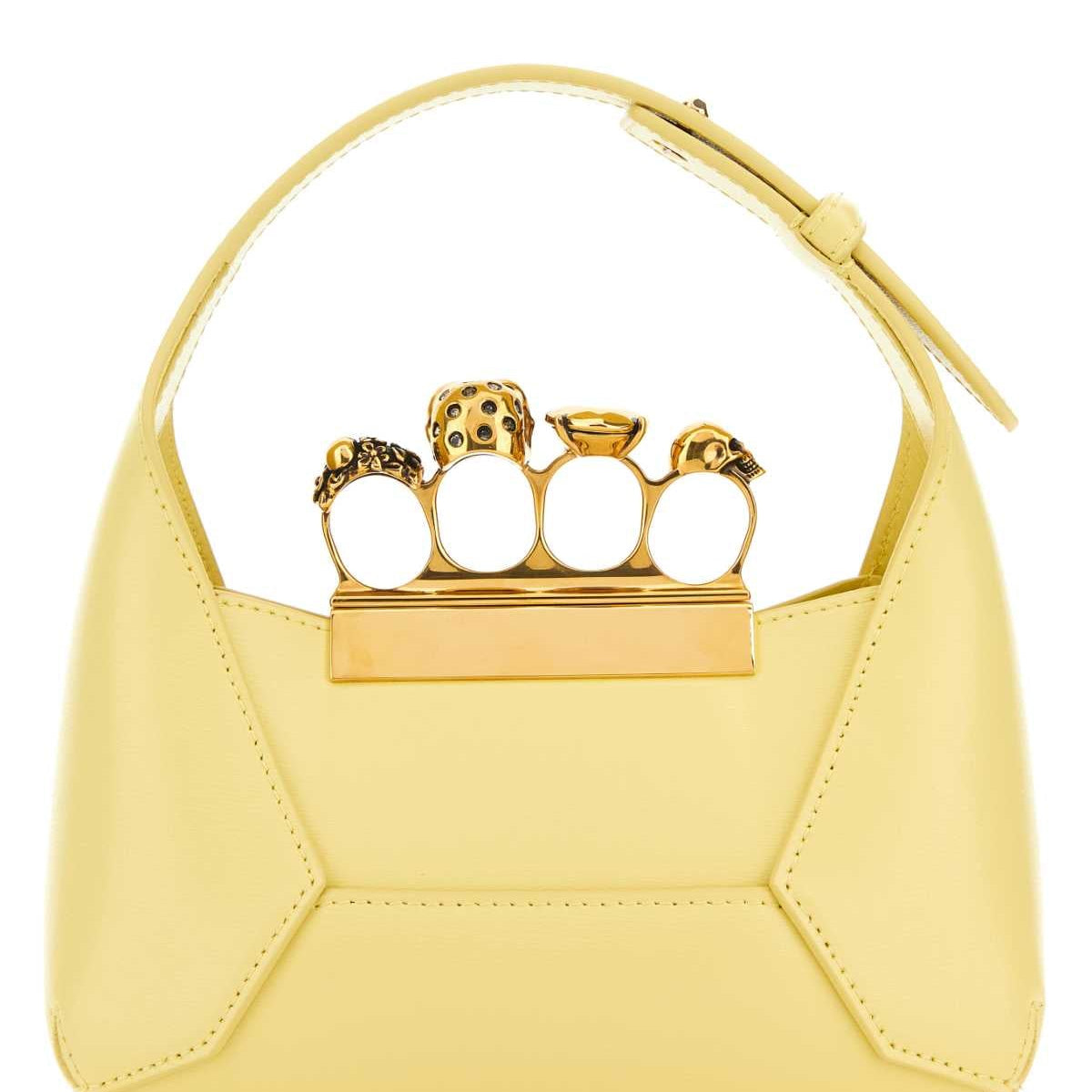 Alexander Mcqueen Women Pastel Yellow Leather Mini Jewellered Hobo Handbag