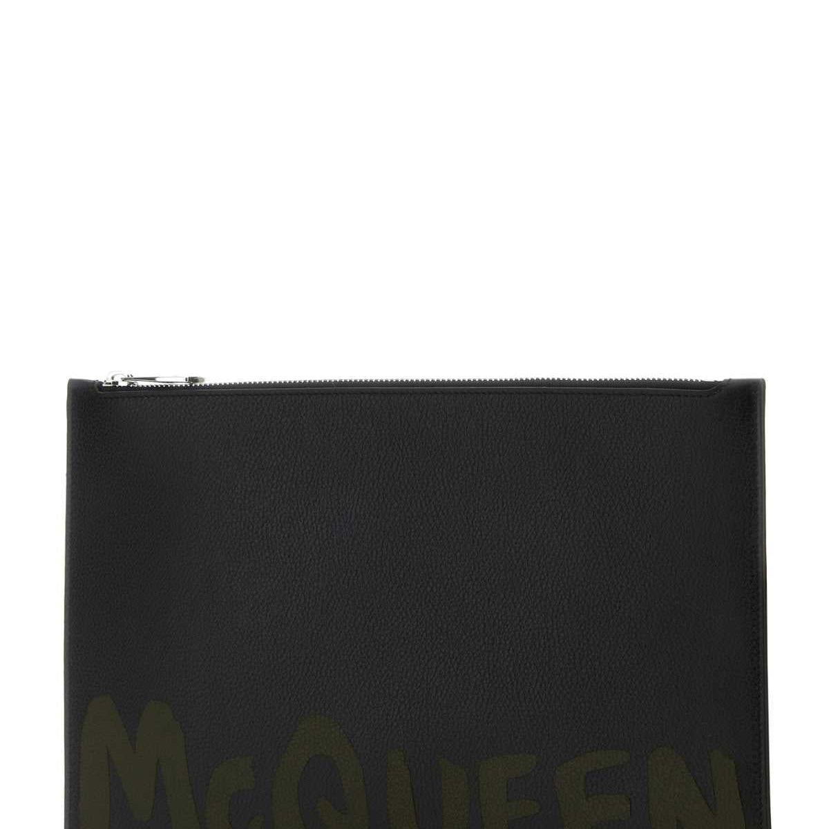 Alexander Mcqueen Men Black Leather Clutch