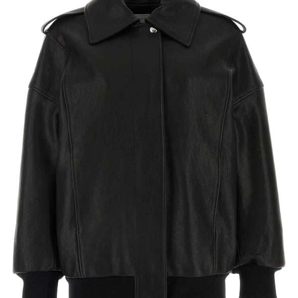 Alexander Mcqueen Women Black Leather Oversize Jacket