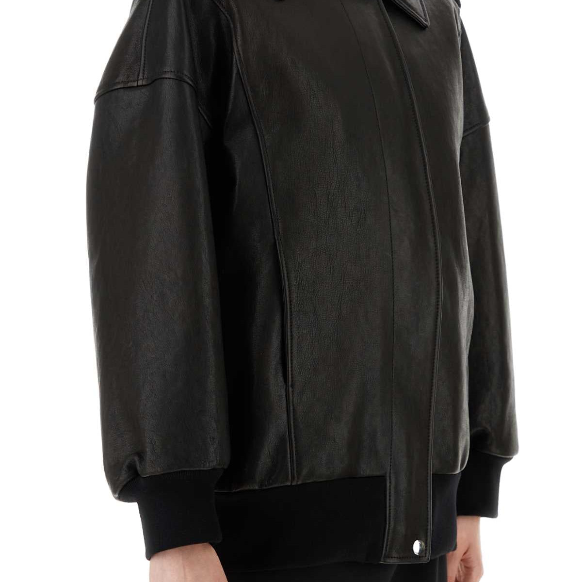 Alexander Mcqueen Women Black Leather Oversize Jacket