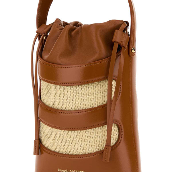 Alexander Mcqueen Women Two-Tone Leather And Raffia Mini The Rise Bucket Bag