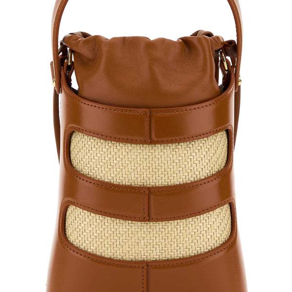 Alexander Mcqueen Women Two-Tone Leather And Raffia Mini The Rise Bucket Bag