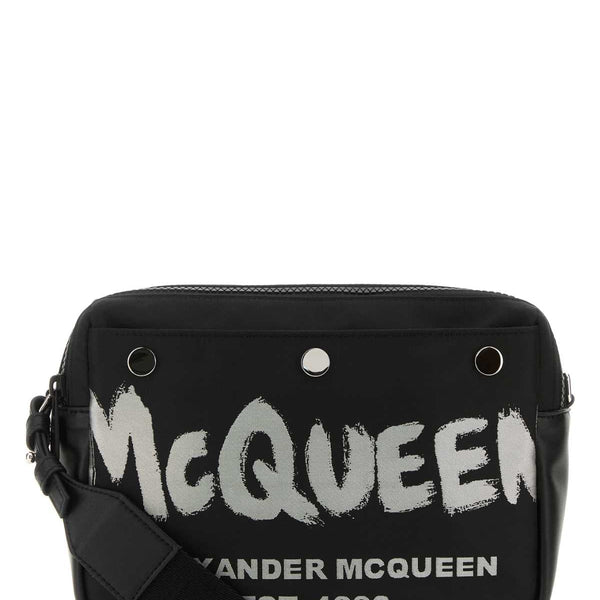 Alexander Mcqueen Men Black Fabric Mcqueen Graffiti Crossbody Bag