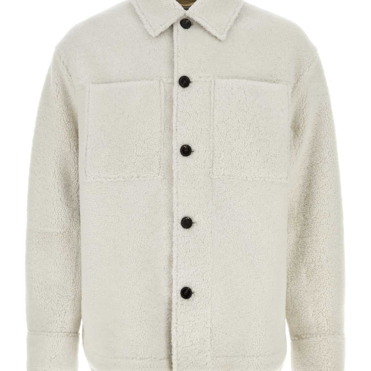 Bottega Veneta Men Chalk Shearling Oversize Shirt