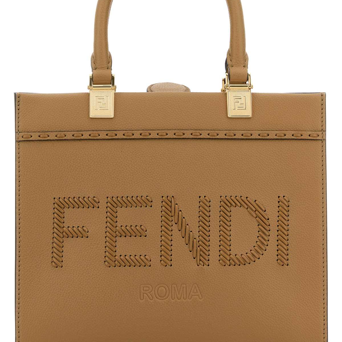 Fendi Women Camel Leather Small Sunshine Shopping Bag