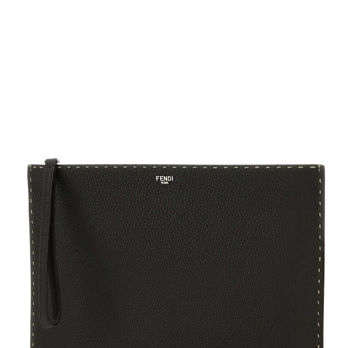 Fendi Men Dark Brown Leather Clutch