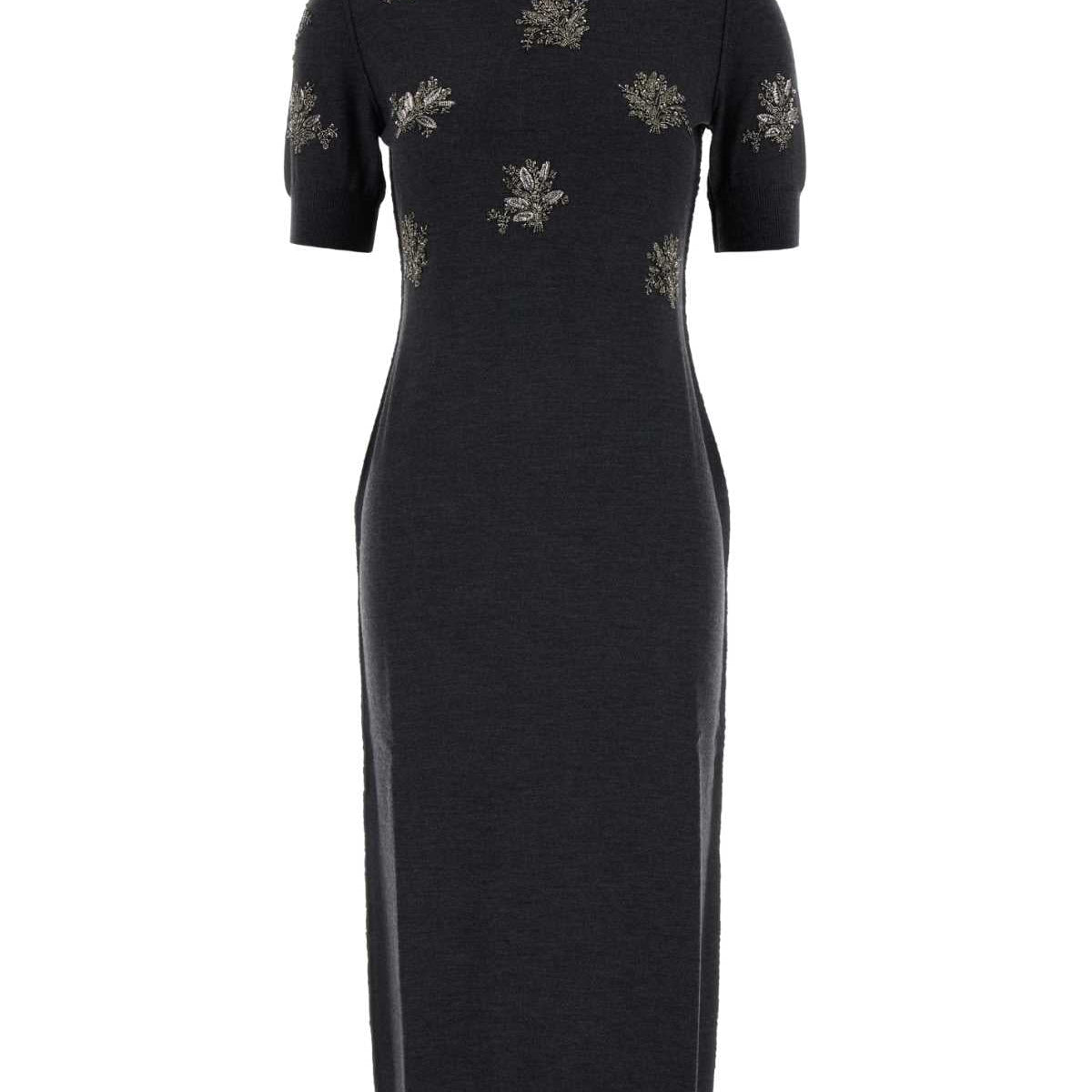 Fendi Women Charcoal Stretch Wool Dress