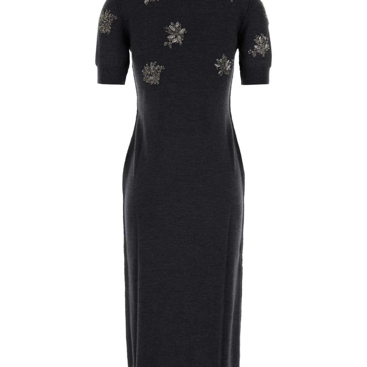 Fendi Women Charcoal Stretch Wool Dress