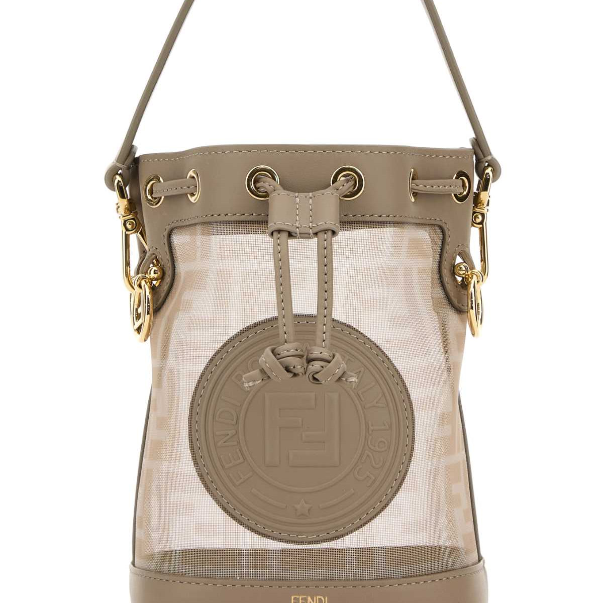 Fendi Women Dove Grey Mesh Mini Mon Tresor Bucket Bag