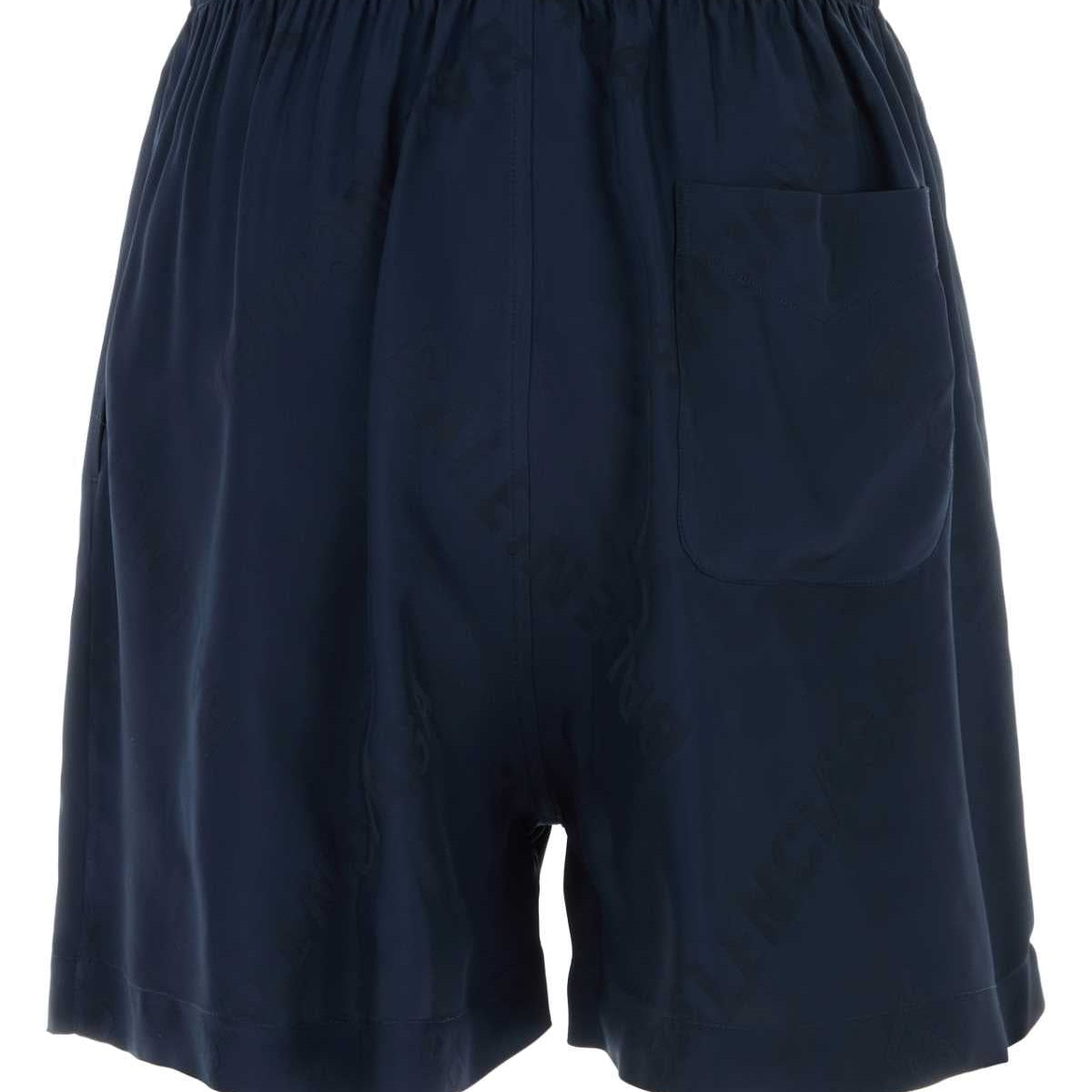 Balenciaga Men Navy Blue Satin Bermuda Shorts
