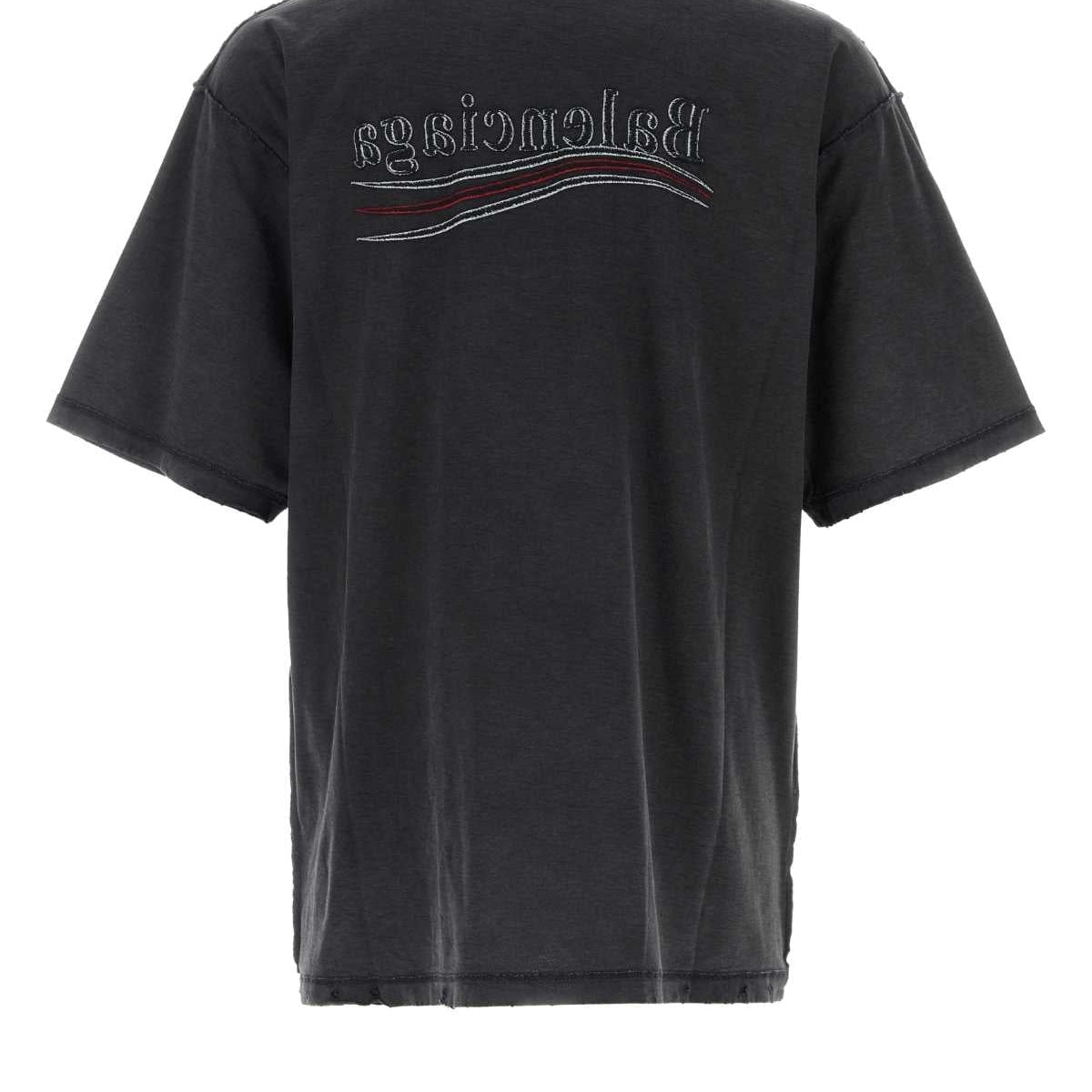 Balenciaga Men Graphite Cotton Oversize T-Shirt