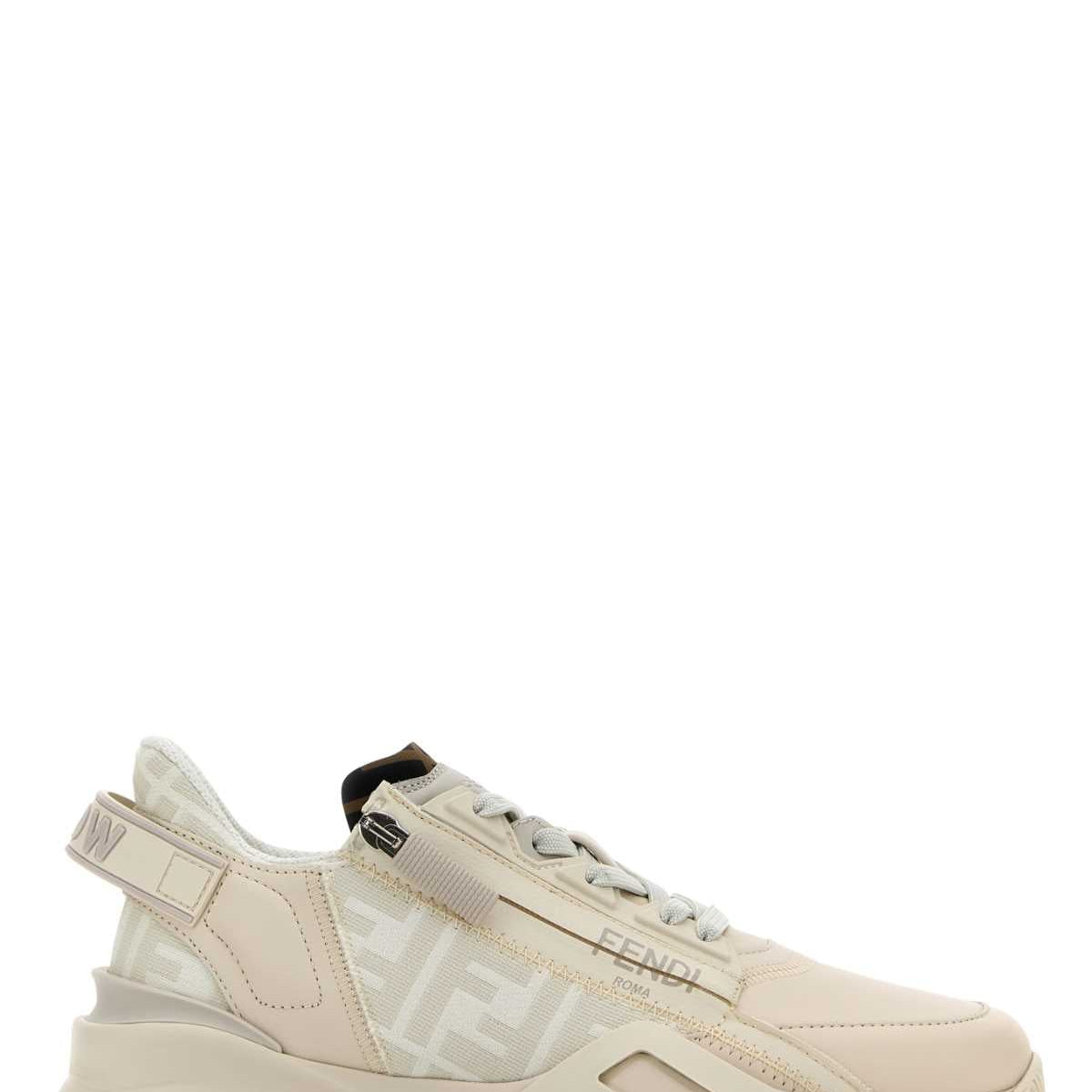 Fendi Women Ivory Leather And Jacquard Fendi Flow Sneakers