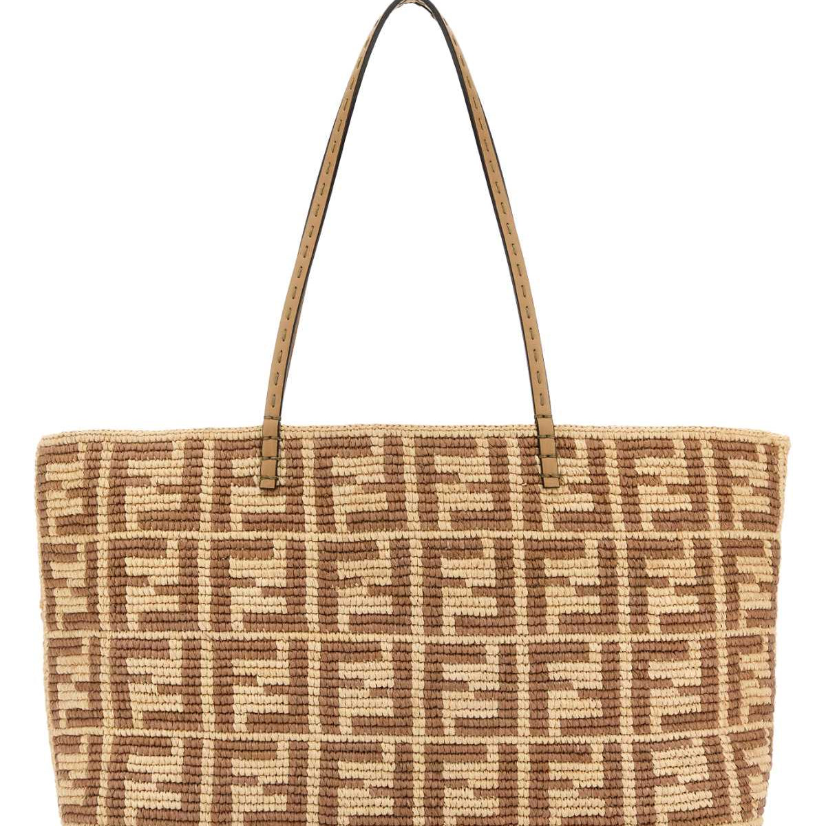 Fendi Women Embroidered Straw Large Roll Shopping Bag