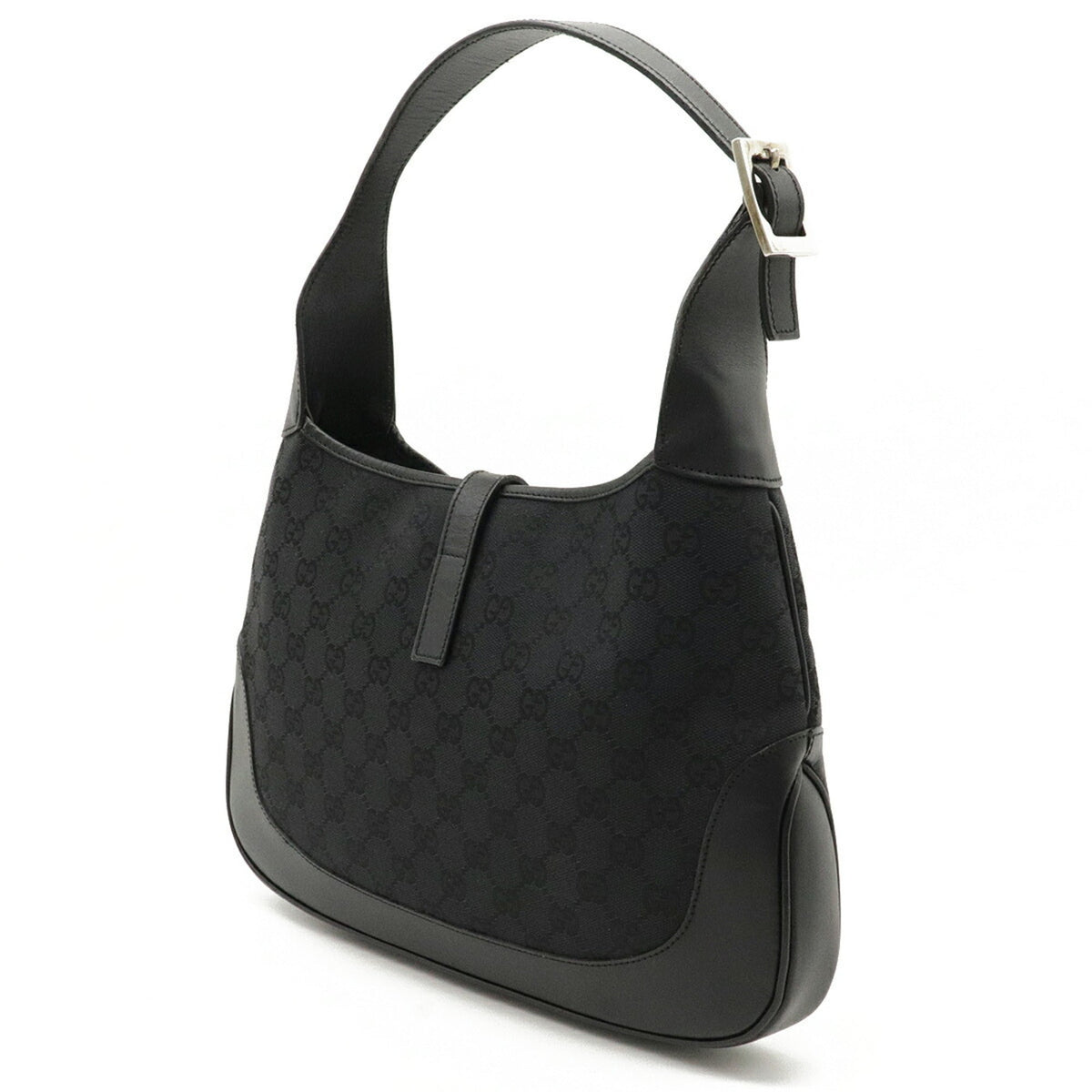 Gucci GG Canvas Jackie Line Shoulder Bag One Handbag Leather Black 001.3306