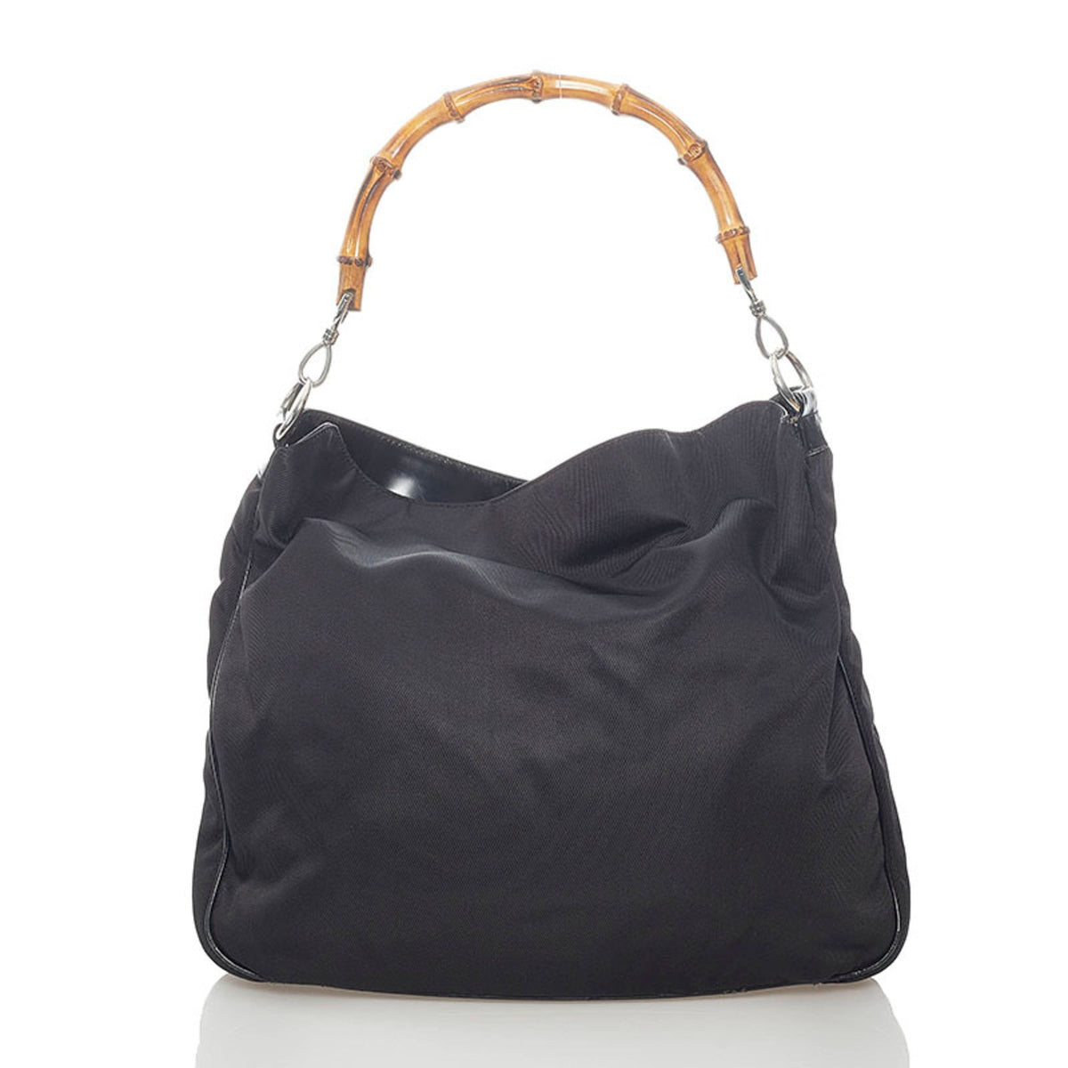 Gucci bamboo shoulder bag 001 1577 black nylon leather ladies GUCCI