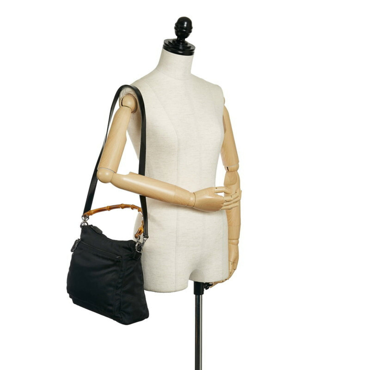 Gucci Bamboo Handbag Shoulder Bag 000 2058 Black Nylon Leather Ladies GUCCI