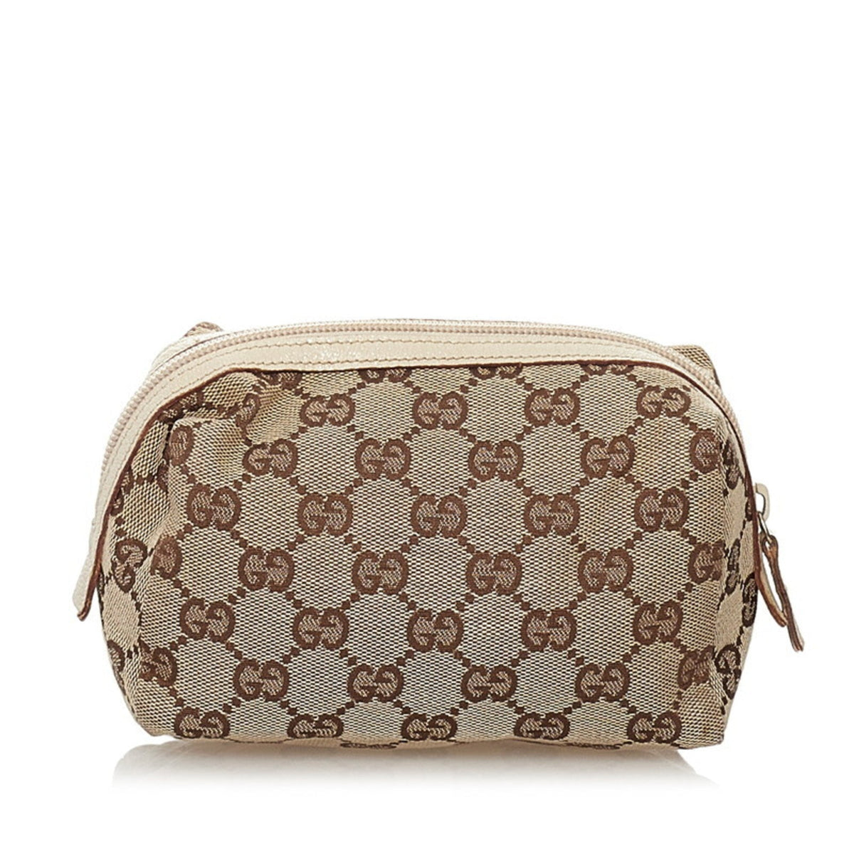 Gucci GG Canvas Pouch 29595 Beige Brown Leather Ladies GUCCI