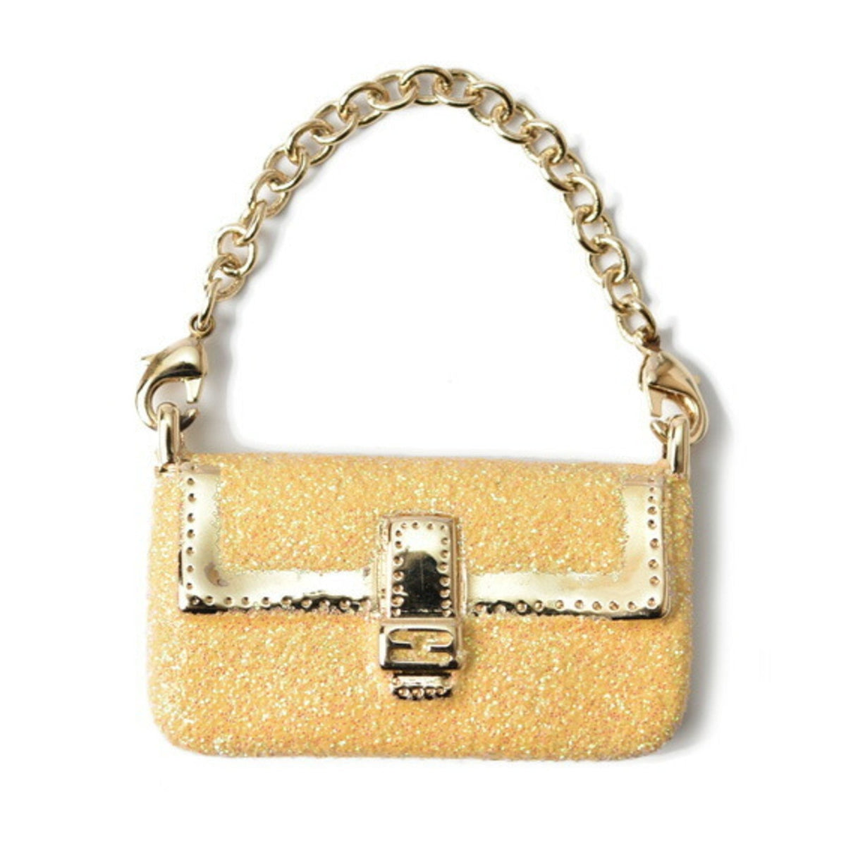 Top Quality Fendi Keychain Bag Charm Top Quality Fendi Mamma Bucket Motif Metallic Yellow Gold Metal