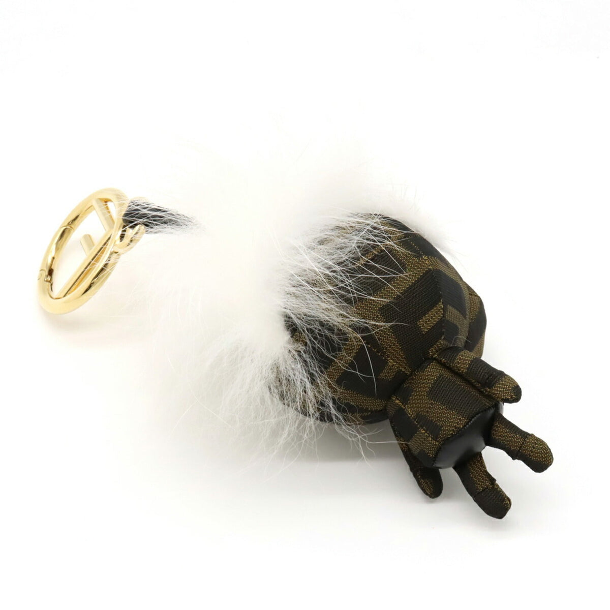 Top Quality Fendi Zucca Space Monkey Bag Charm Key Holder Nylon Canvas Fur Khaki Dark Brown