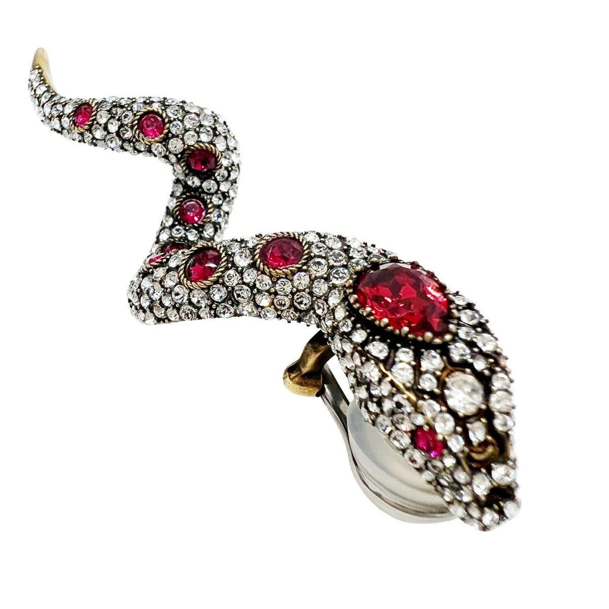 Gucci Crystal Snake Earrings Color Stone Red Antique Style Women's Accessories