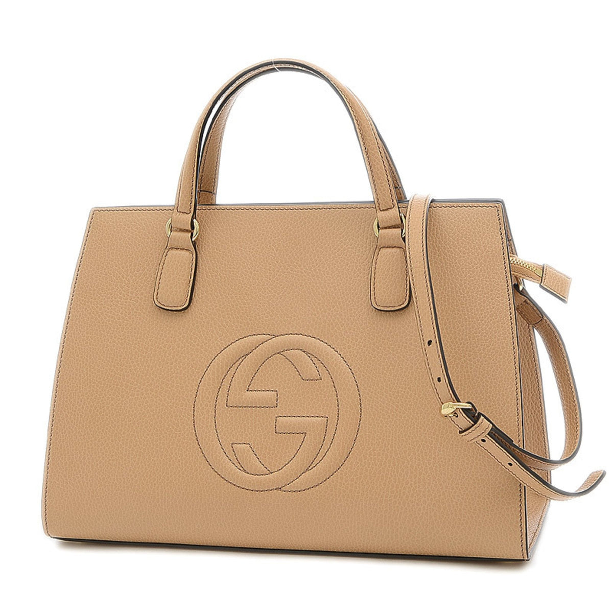 Gucci Soho Interlocking G 2Way Handbag Leather Beige 607721