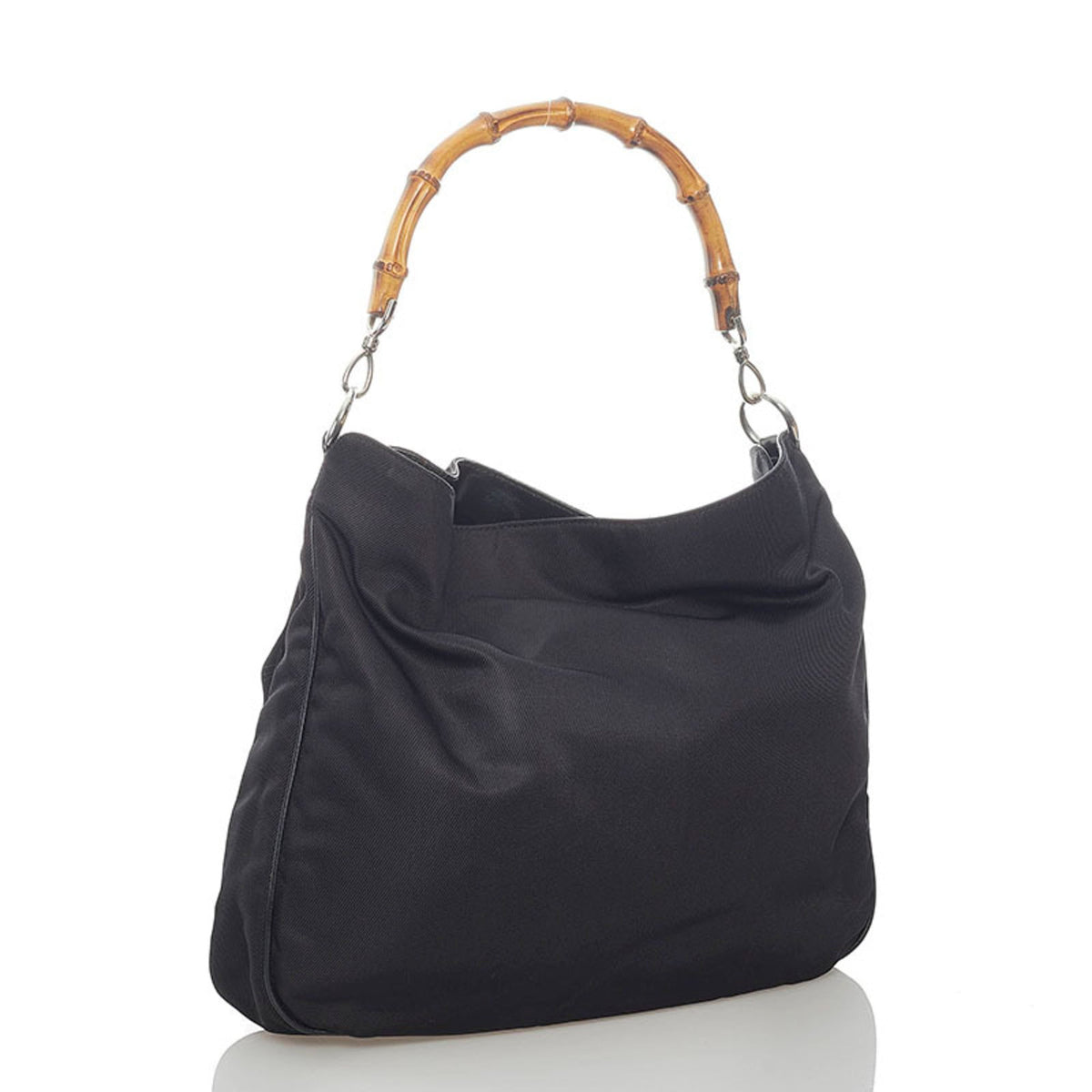 Gucci bamboo shoulder bag 001 1577 black nylon leather ladies GUCCI