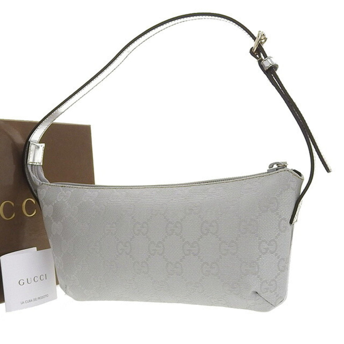 Gucci Bag Ladies Handbag Canvas GG Hand Pouch Silver 190393 Invited
