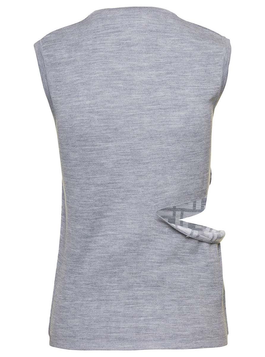 Fendi Women Grey Reversible Top With Matching Color Ff Lining In Wool Woman