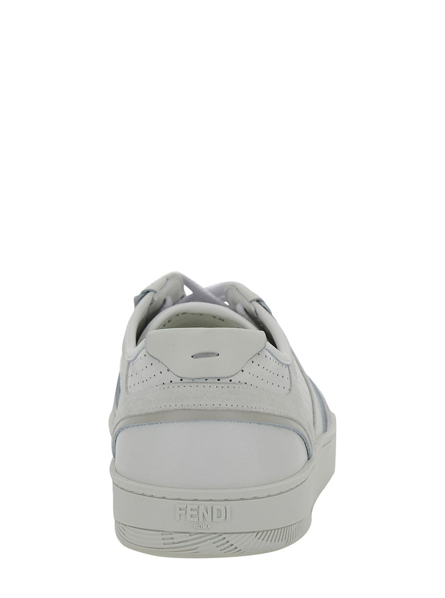 Fendi Men White Low Top Sneakers With Ff Detail And Perforated Design In Leather Man