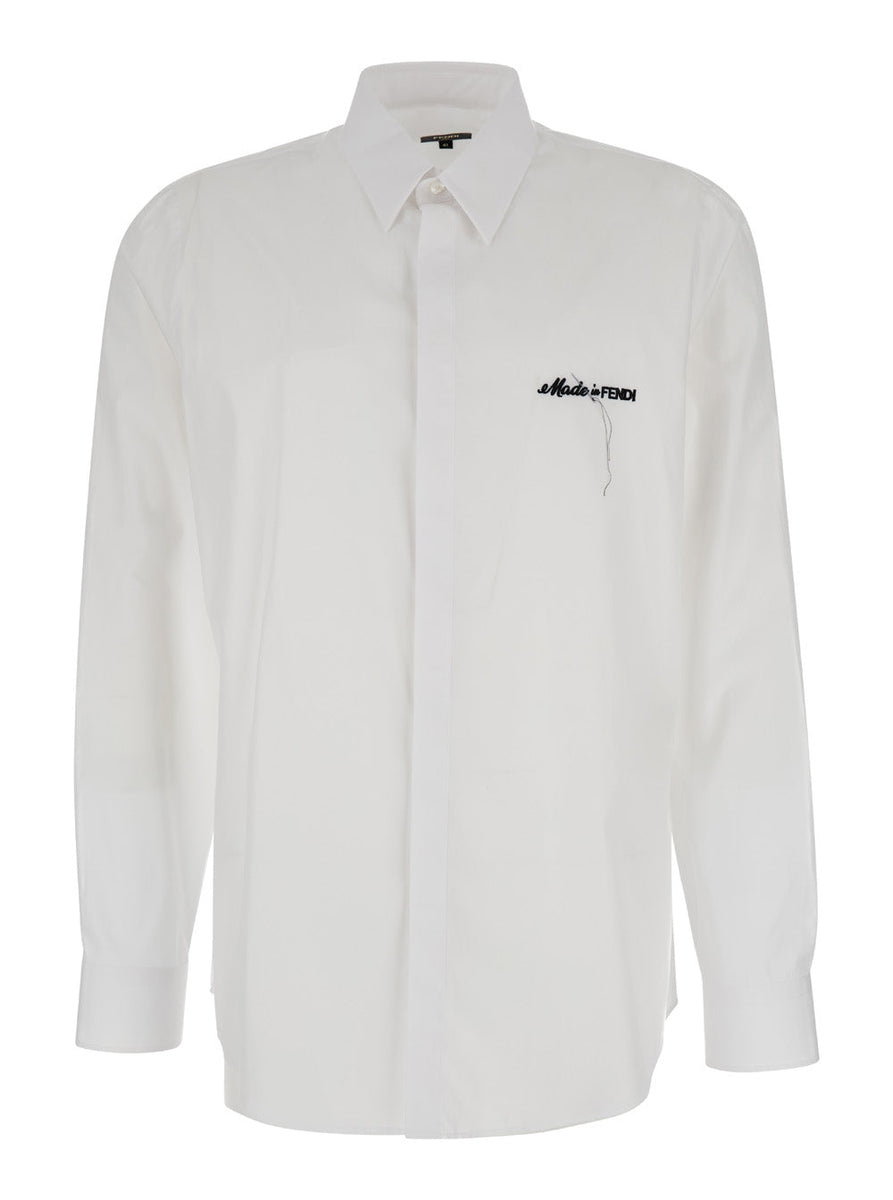 Fendi Men White Lettering Embroidered Shirt In Cotton Man