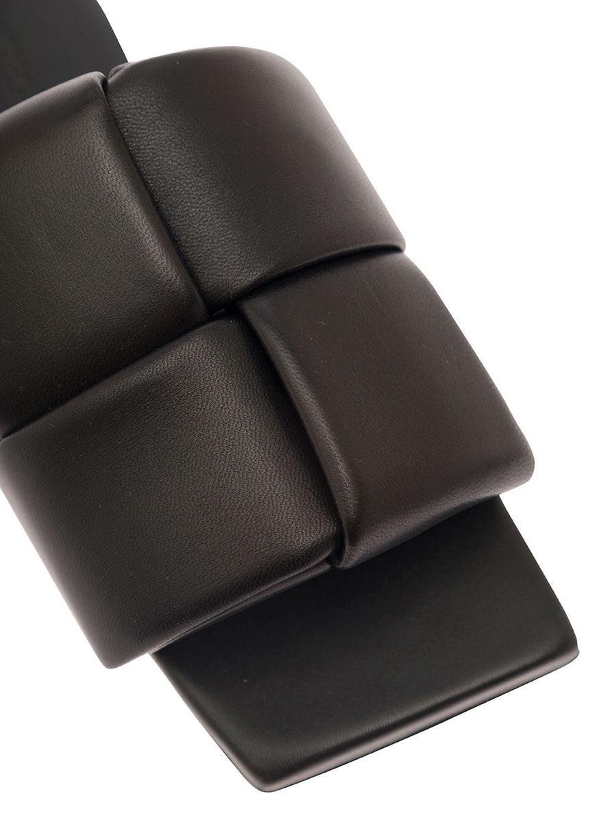 Bottega Veneta Women Black Flat Mules With Padded Intreccio Band In Leather Woman