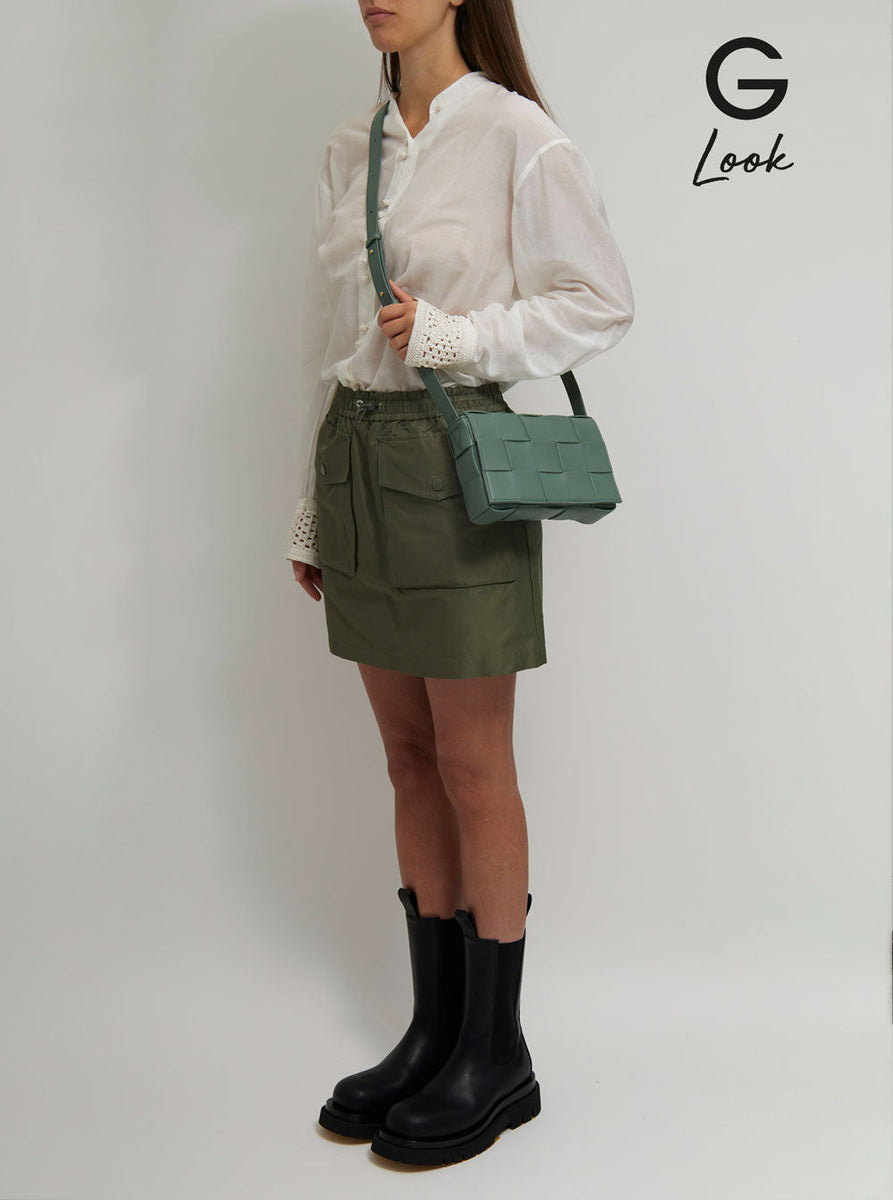 Bottega Veneta Women 'Cassette' Green Crossbody Bag With Intreccio Motif In Leather Woman