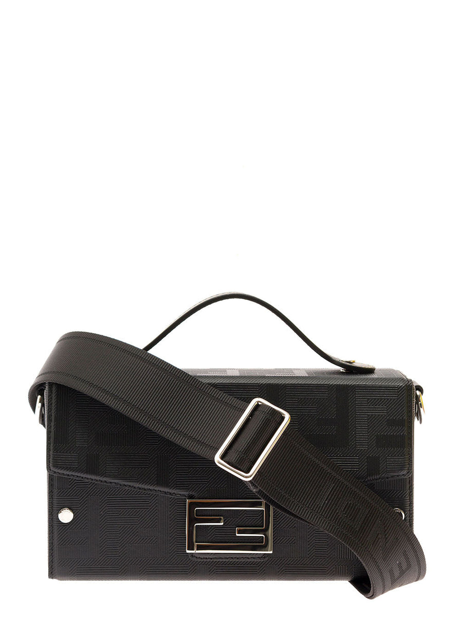 Fendi Men 'Baguette Soft Trunk' Black Crossbody Bag With Ff Motif In Leather Man