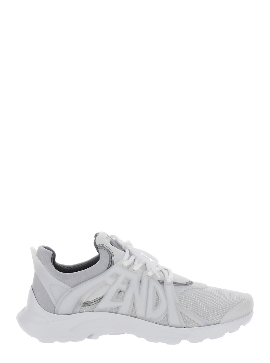 Fendi Men 'Fendi Tag' Grey Sneakers With Logo In Techno Mesh Man