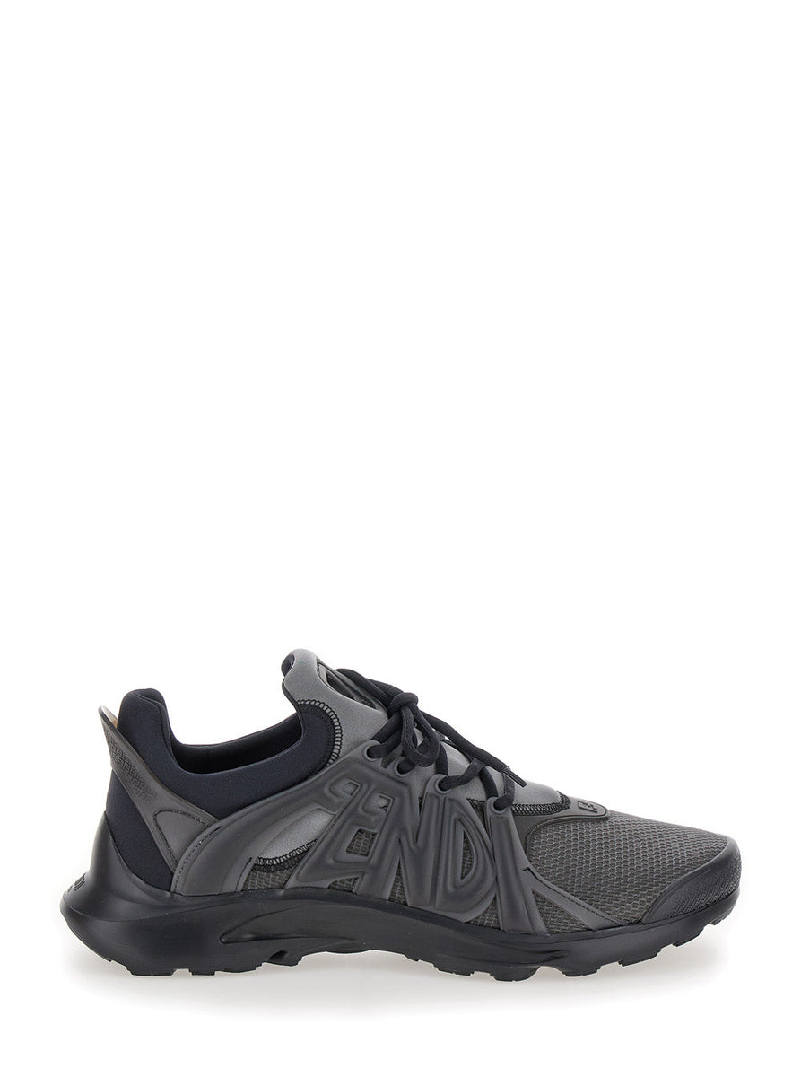 Fendi Men 'Fendi Tag' Black Sneakers With Logo In Techno Mesh Man