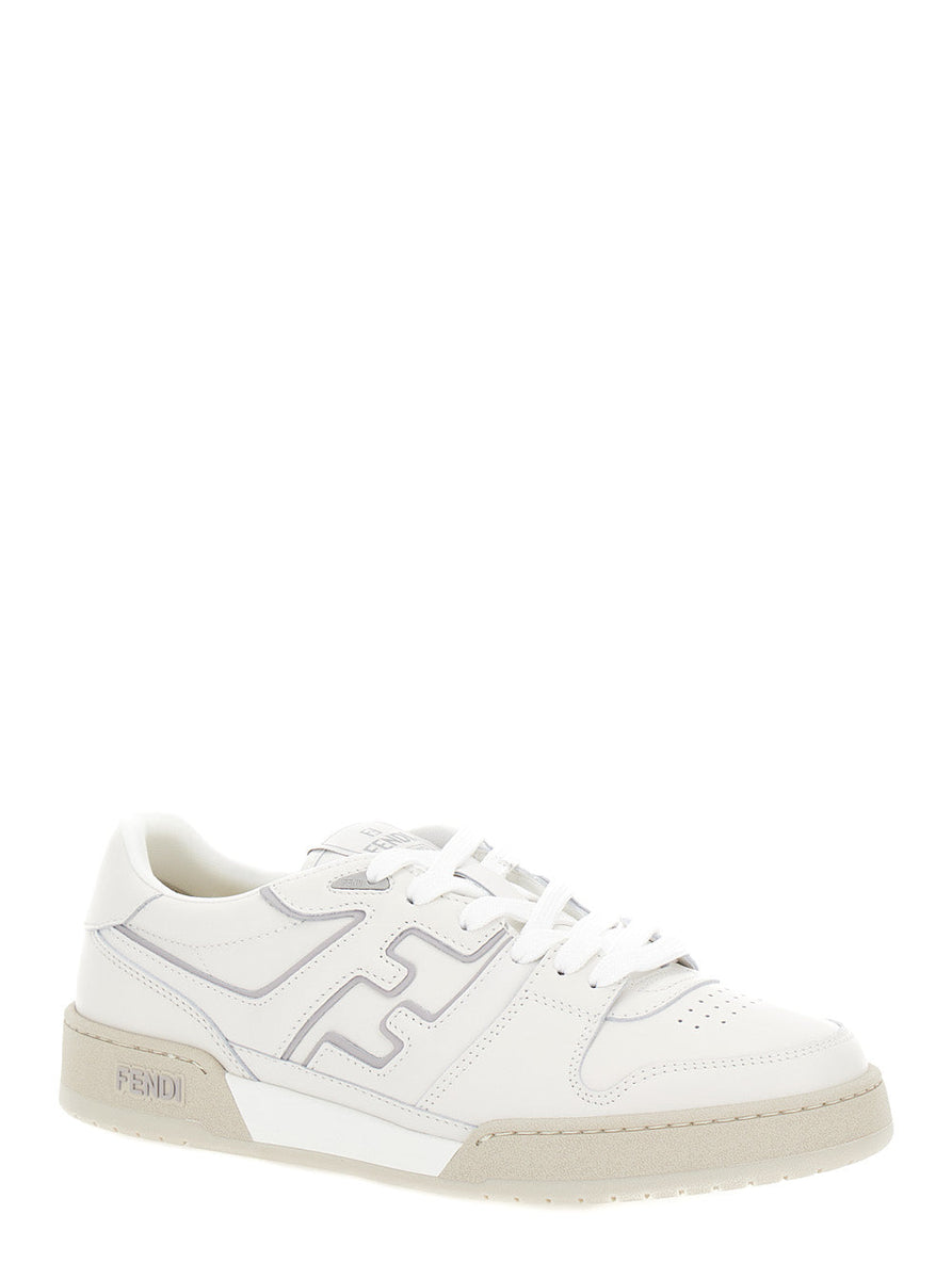 Fendi Men 'Match' White Tonal  Low-Top Sneakers With Ff Detail In Leather Man