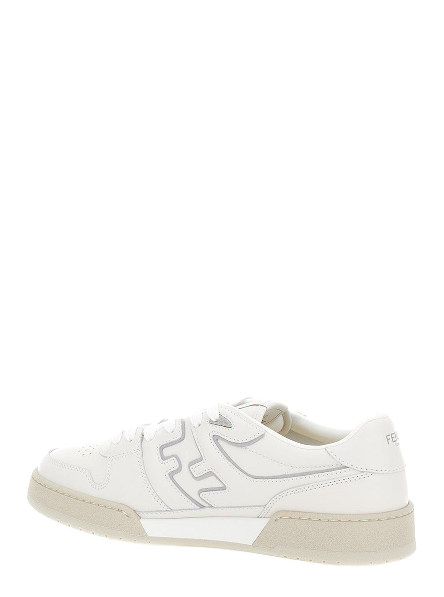 Fendi Men 'Match' White Tonal  Low-Top Sneakers With Ff Detail In Leather Man
