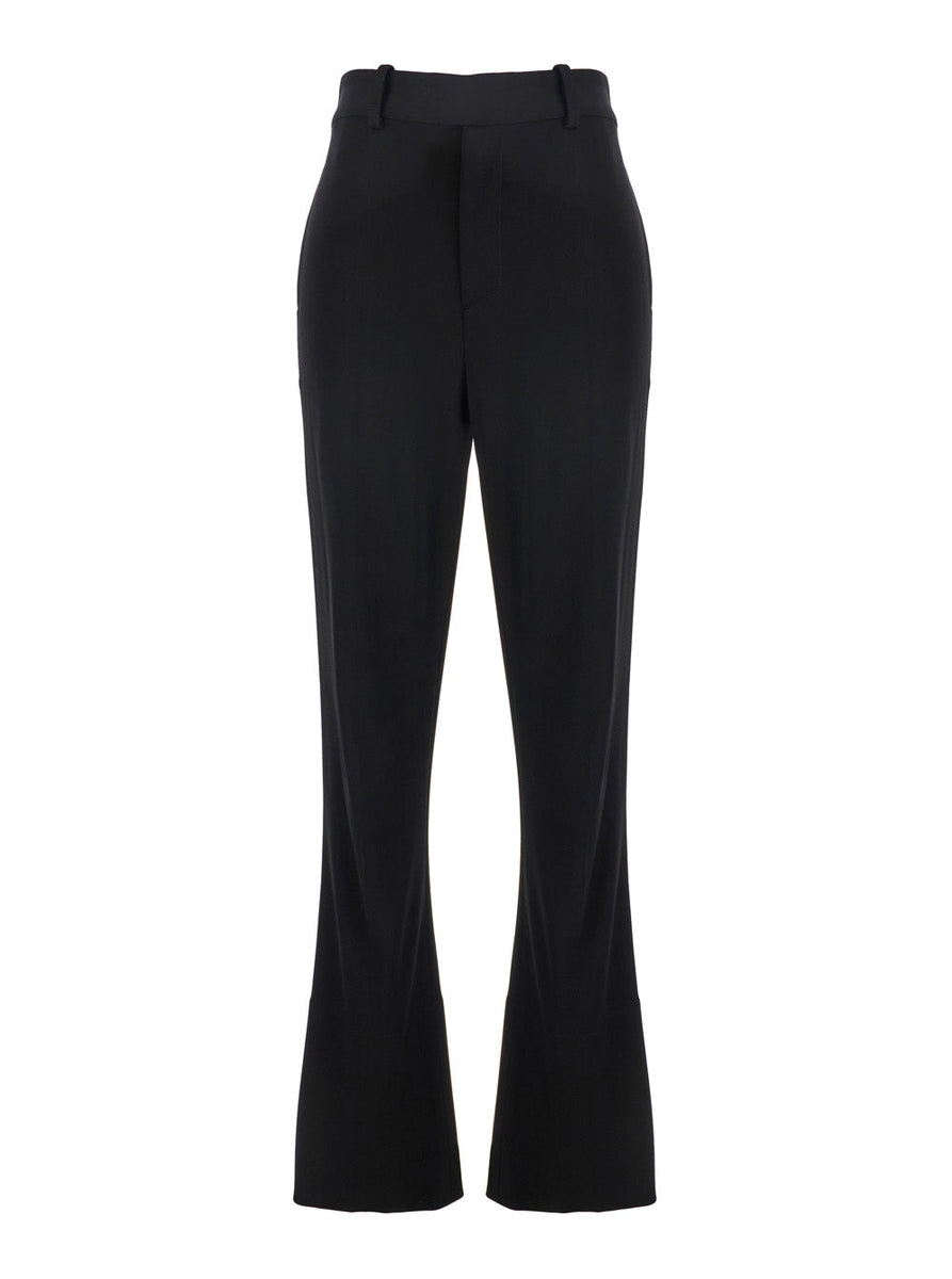 Bottega Veneta Women Black Flared Pants With Belt Loops In Viscose Blend Woman