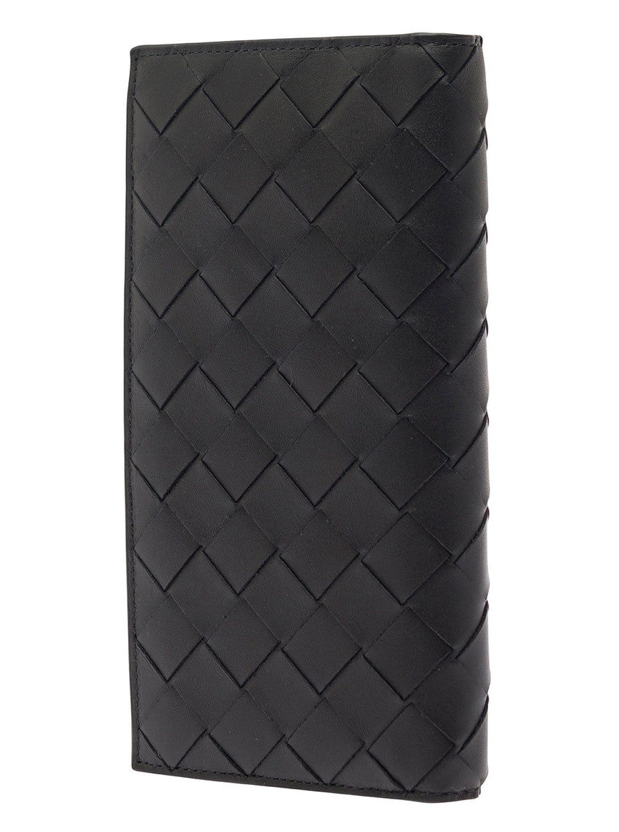 Bottega Veneta Men Black Card-Holder With Intreccio Motif In Leather Man