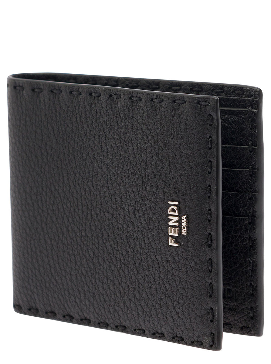 Fendi Men 'Selleria' Black Bifold Wallet With Fendi Lettering In Leather Man