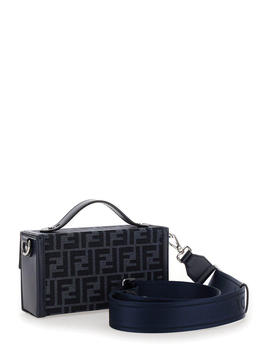 Fendi Men 'Baguette Soft Trunk' Blue Crossbody Bag In Ff Fabric Man