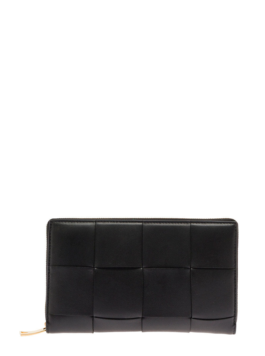Bottega Veneta Women Black Intreccio Nappa Leather Wallet Bottega Veneta Woman