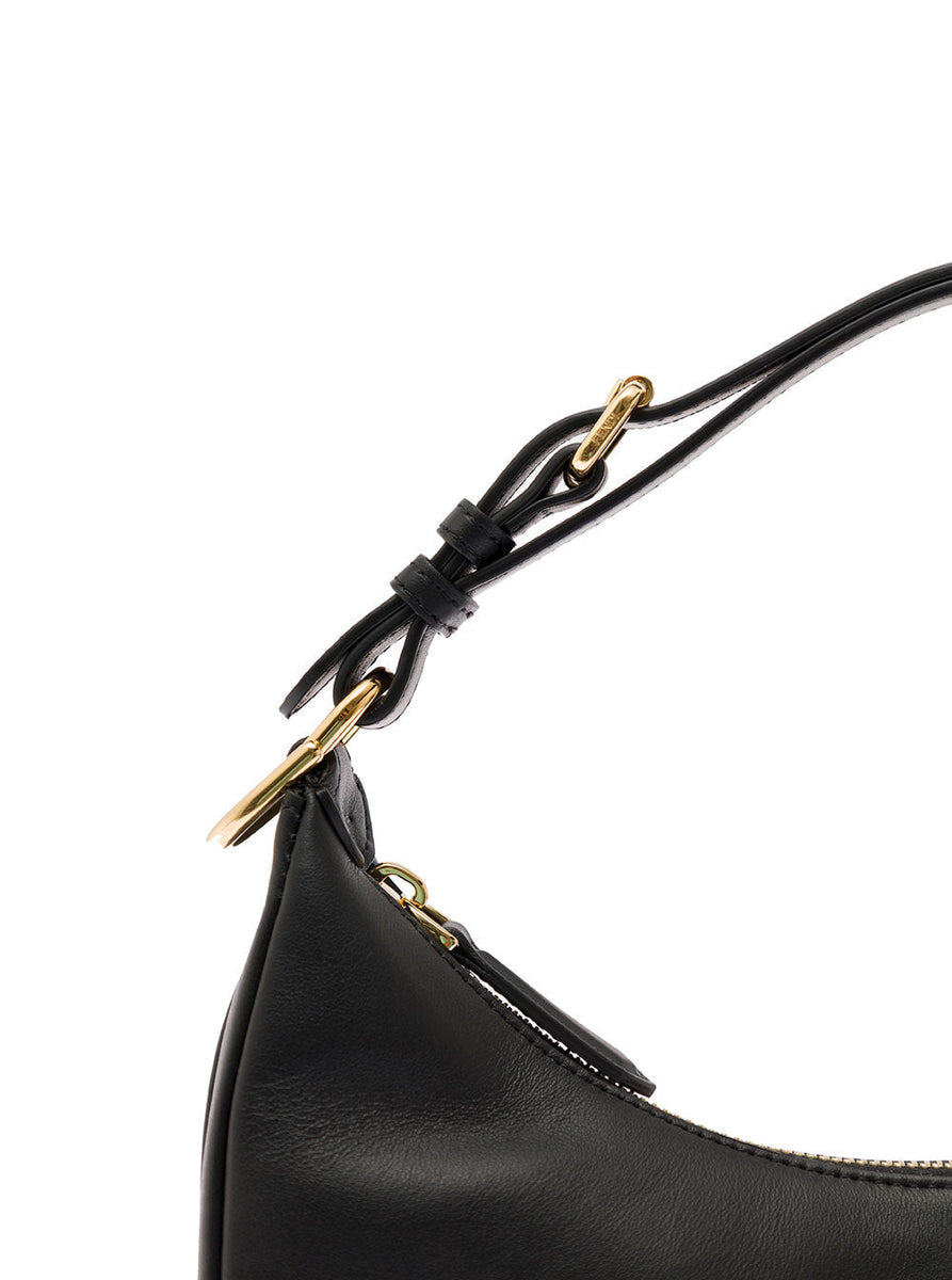 Fendi Women Hobo Fendigraphy Black Leather Handbag With Metal Logo Woman